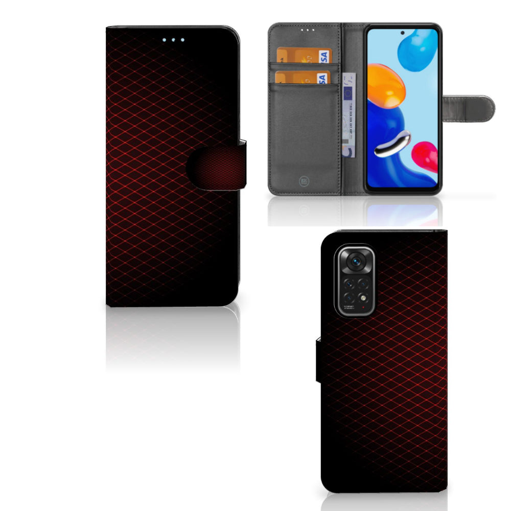 Xiaomi Redmi Note 11/11S Telefoon Hoesje Geruit Rood met ruimte voor 3 pasjes en minimalistisch design.