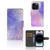 Hoesje voor iPhone 15 Pro Watercolor Paars met gouden accenten en ruimte voor drie pasjes.