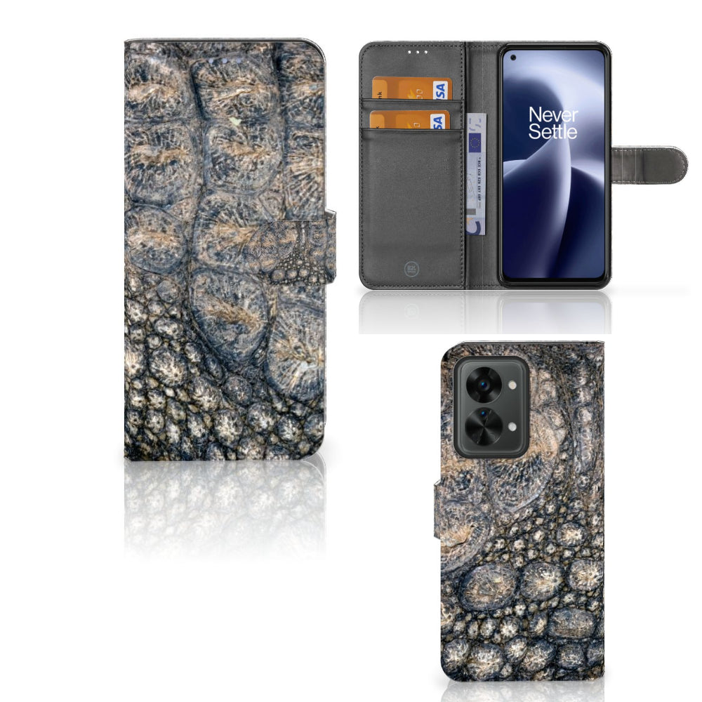 OnePlus Nord 2T Telefoonhoesje met Pasjes Krokodillenprint