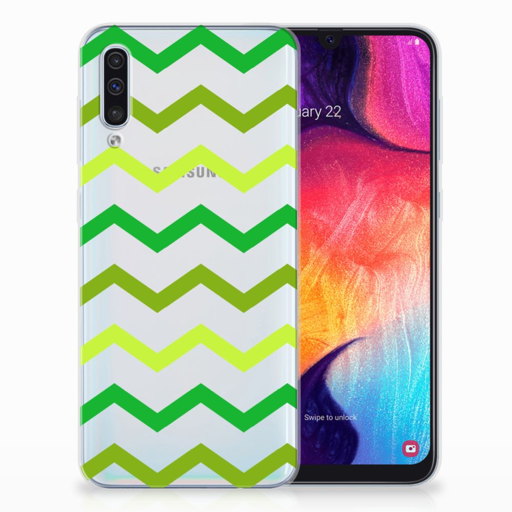 Samsung Galaxy A50 TPU bumper Zigzag Groen