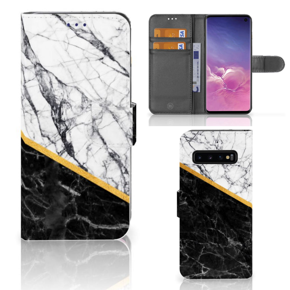 Samsung Galaxy S10 Bookcase Marmer Wit Zwart - Origineel Cadeau Man