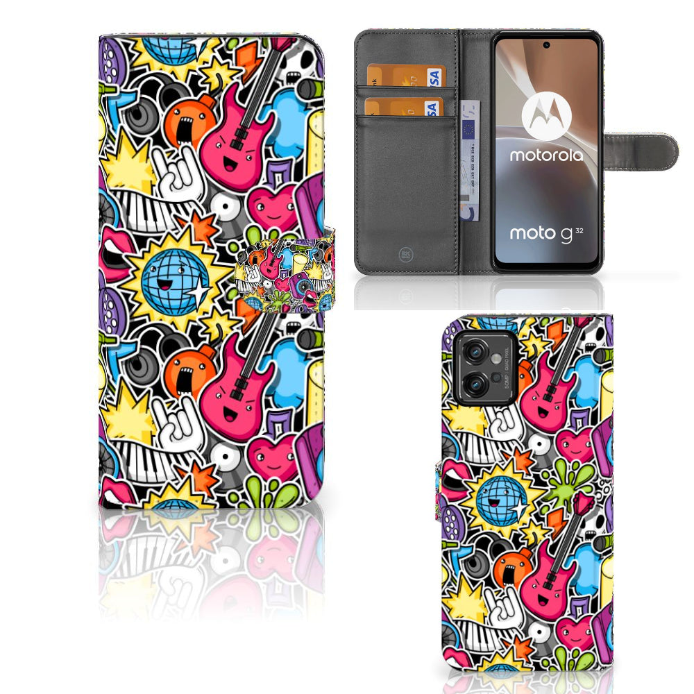 Motorola Moto G32 Wallet Case met Pasjes Punk Rock