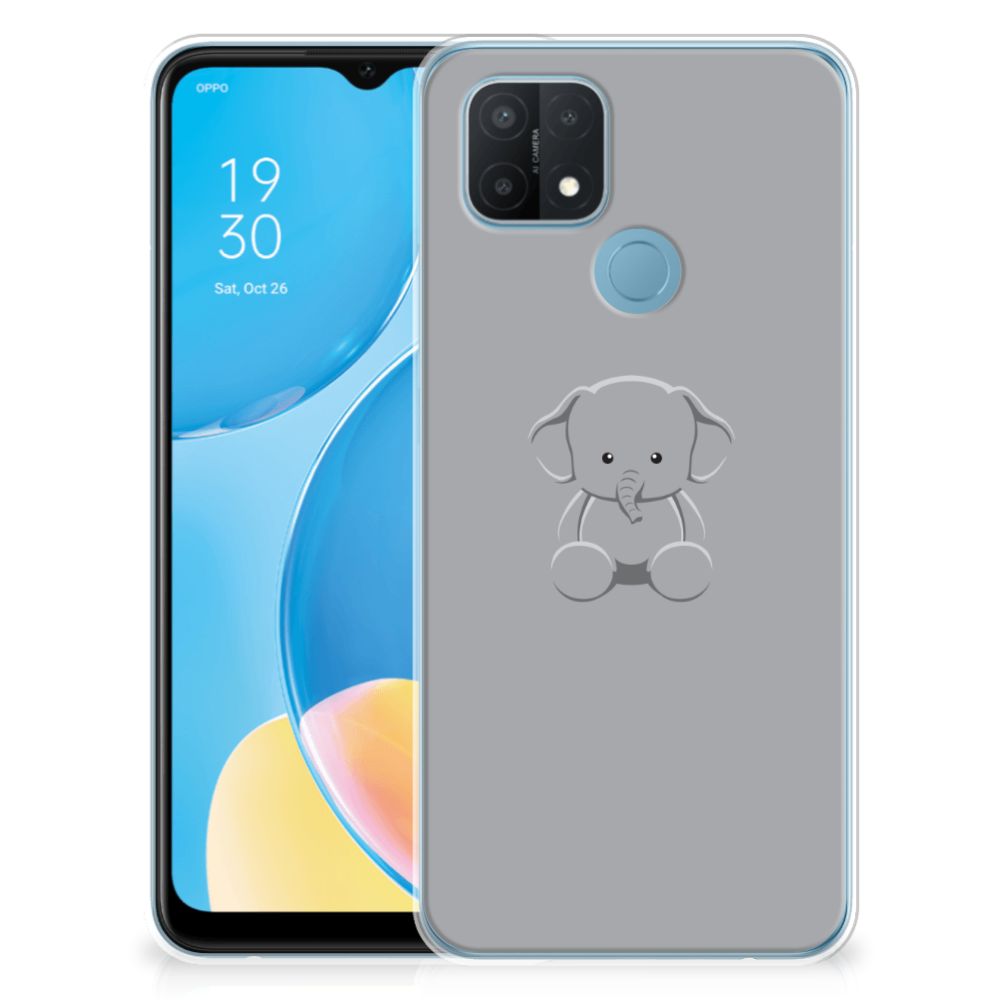 OPPO A15 Telefoonhoesje met Naam Grijs Baby Olifant