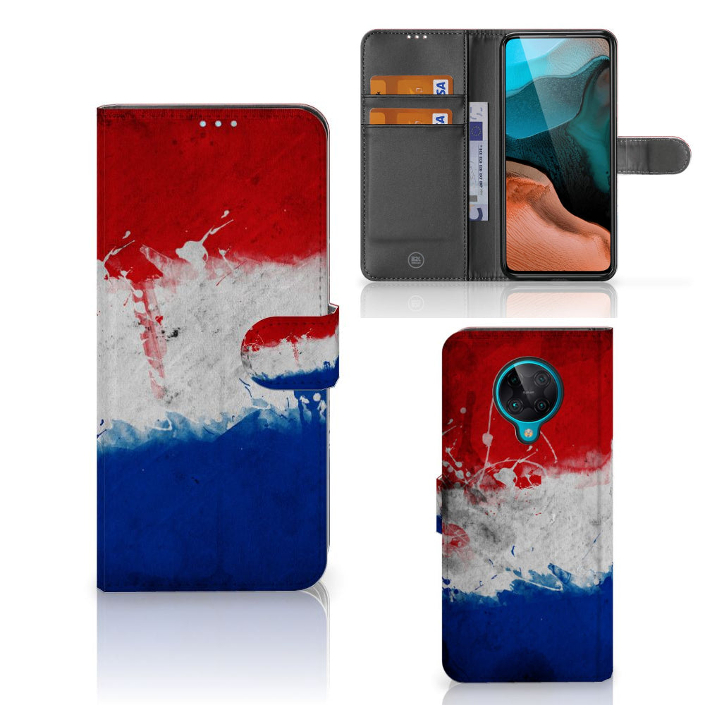 Xiaomi Poco F2 Pro Bookstyle Case Nederland met artistiek ontwerp van de Nederlandse vlag