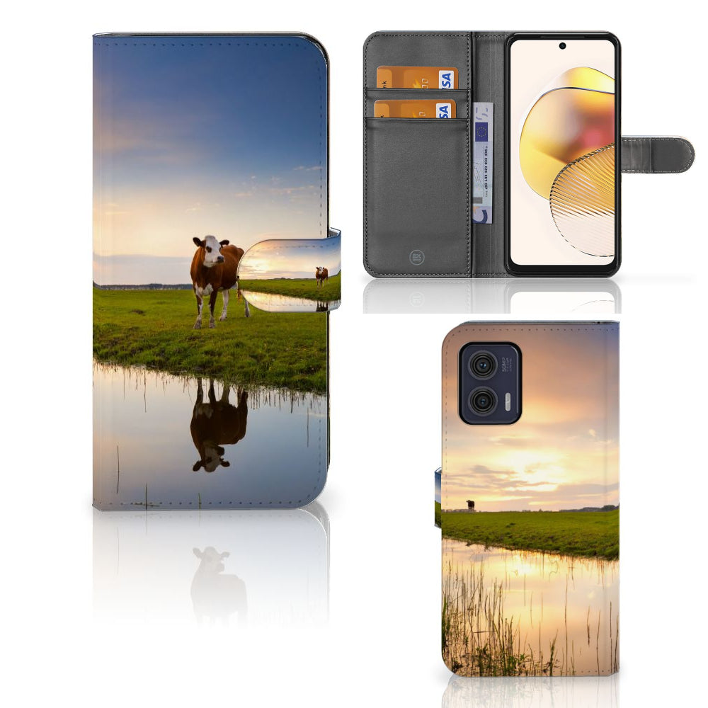 Motorola Moto G73 Telefoonhoesje met Pasjes Koe