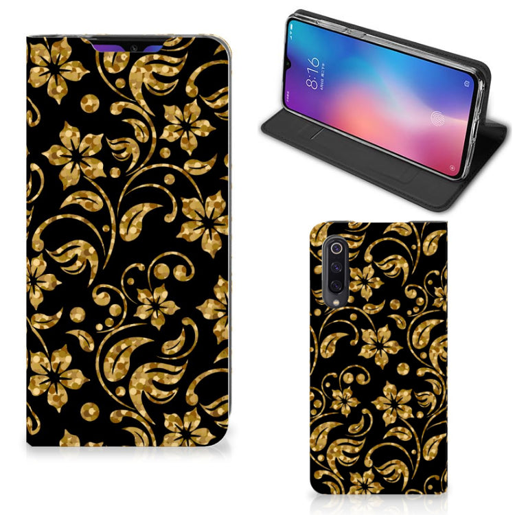 Xiaomi Mi 9 Smart Cover Gouden Bloemen