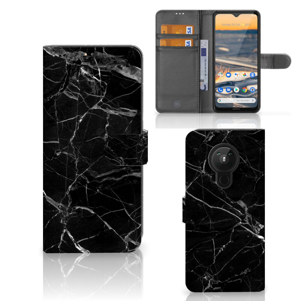 Nokia 5.3 Bookcase Marmer Zwart - Origineel Cadeau Vader