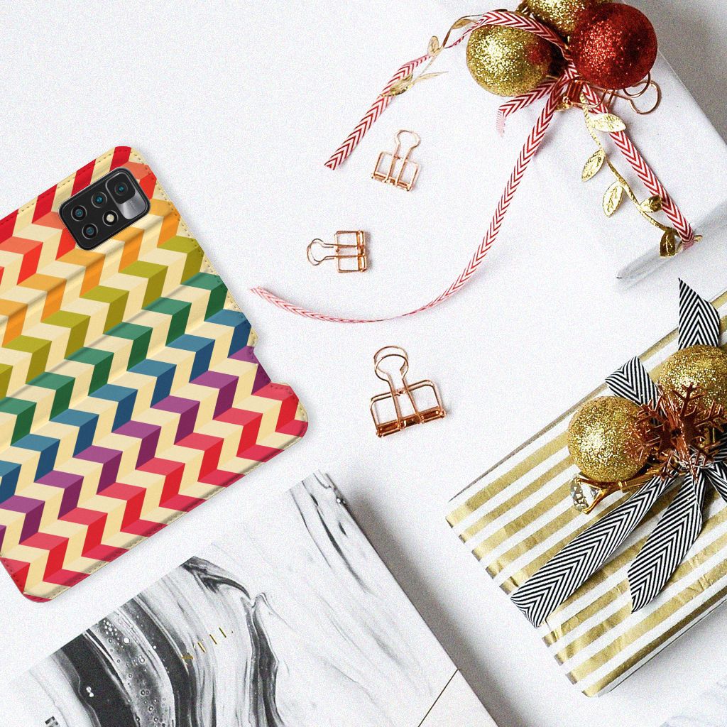 Xiaomi Redmi 10 Hoesje met Magneet Zigzag Multi Color - B2C Telecom