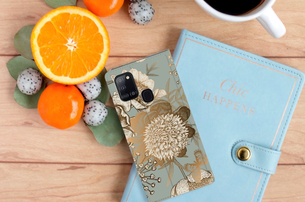 Smart Cover voor Samsung Galaxy A21s Vintage Bird Flowers - B2C Telecom