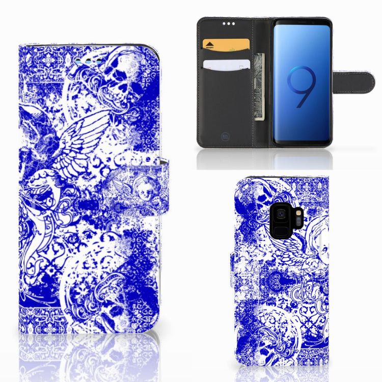 Telefoonhoesje met Naam Samsung Galaxy S9 Angel Skull Blauw