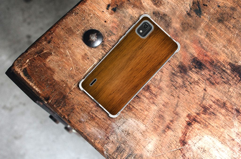 Nokia C2 2nd Edition Stevig Telefoonhoesje Donker Hout B2C Telecom