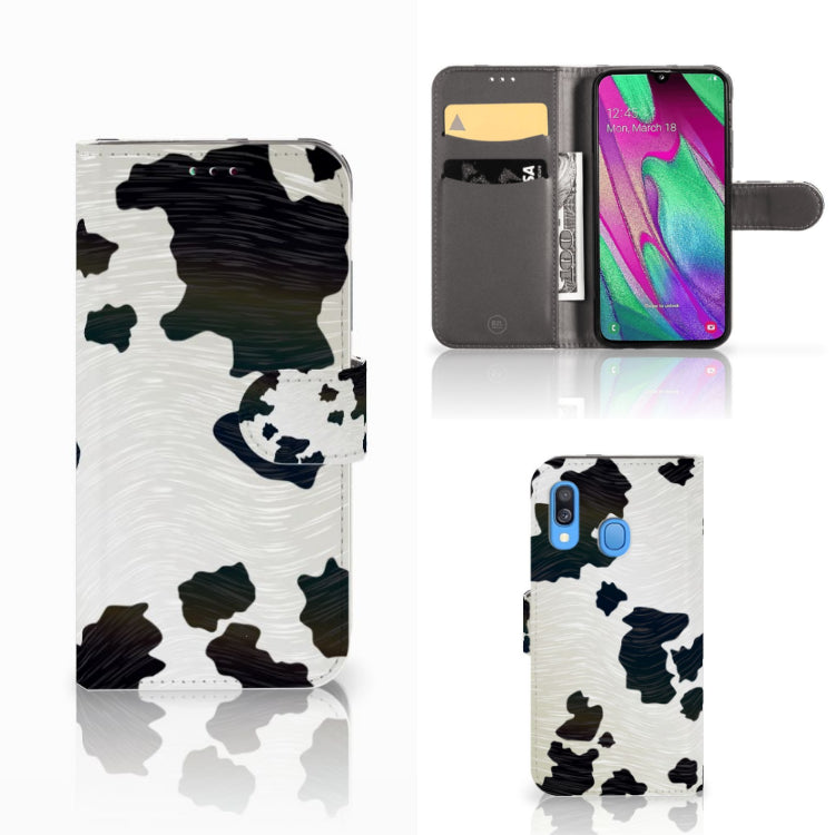 Samsung Galaxy A40 Telefoonhoesje met Pasjes Koeienvlekken