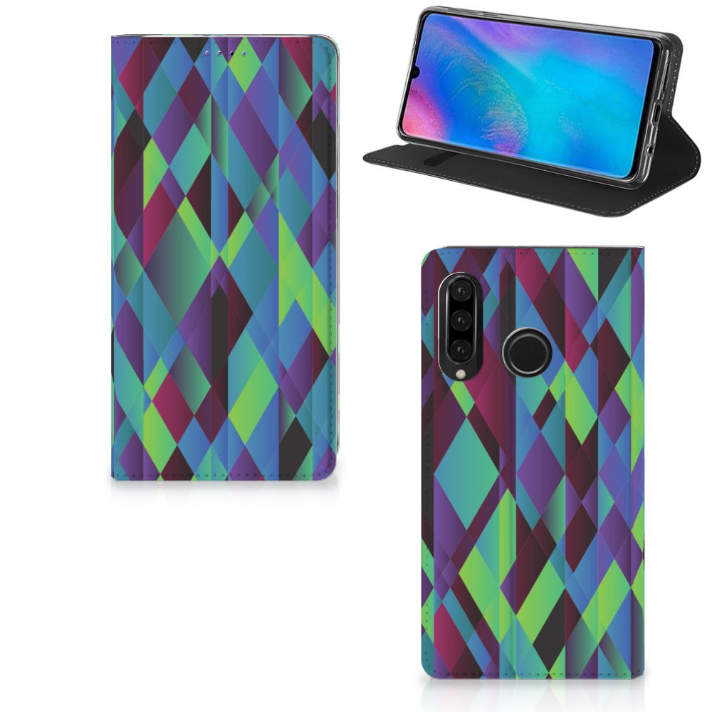 Huawei P30 Lite New Edition Stand Case Abstract Green Blue