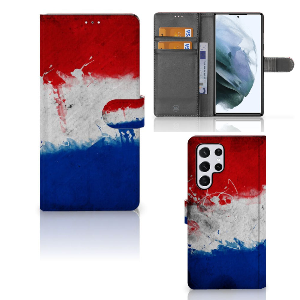 Samsung Galaxy S22 Ultra Bookstyle Case Nederland met Nederlandse vlag design voor telefoons.