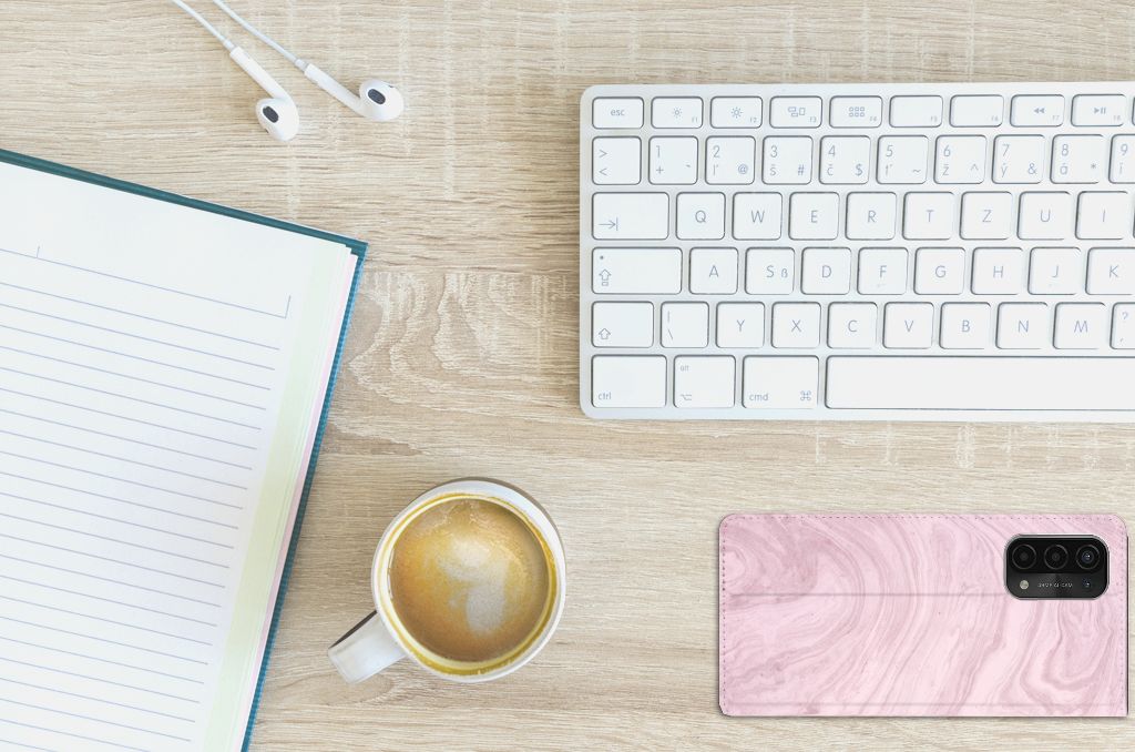 OPPO A54 5G | A74 5G | A93 5G Standcase Marble Pink - Origineel Cadeau Vriendin - B2C Telecom