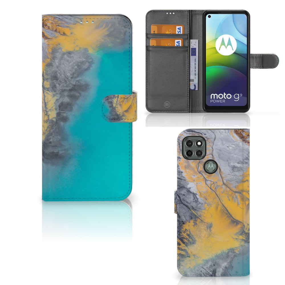 Motorola Moto G9 Power Bookcase Marble Blue Gold
