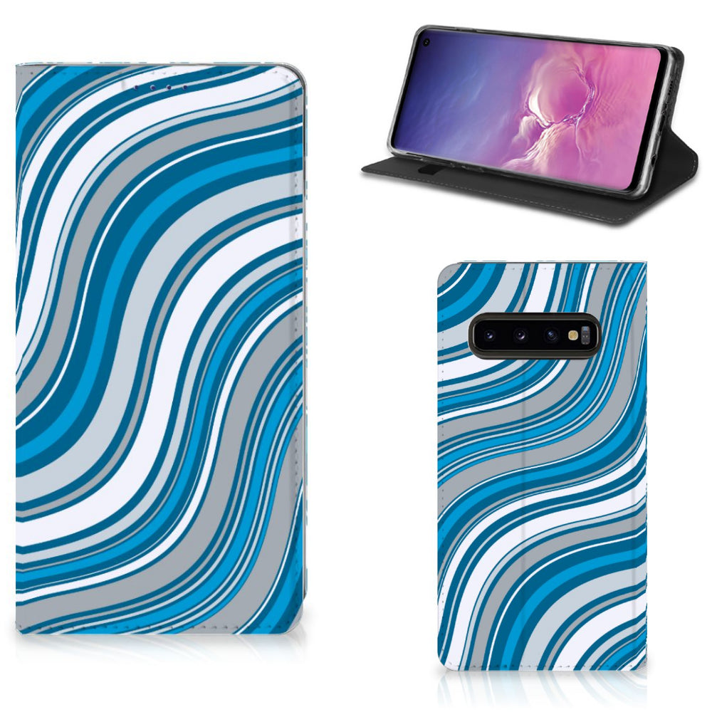 Samsung Galaxy S10 Hoesje met Magneet Waves Blue