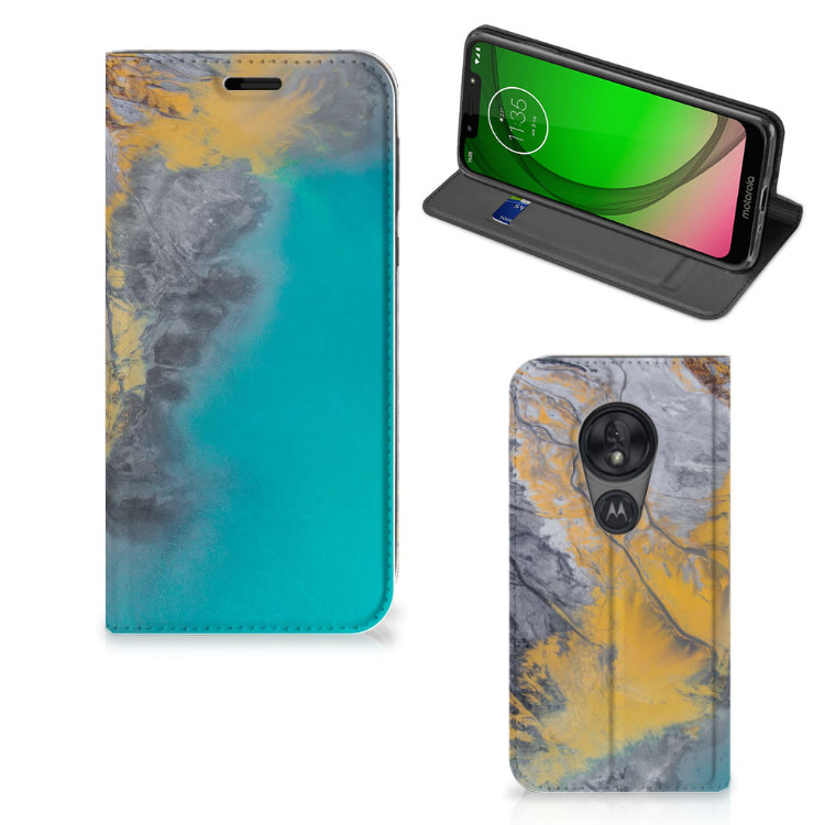 Motorola Moto G7 Play Standcase Marble Blue Gold