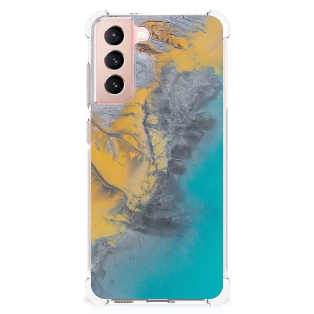 Samsung Galaxy S21 FE Anti-Shock Hoesje Marble Blue Gold
