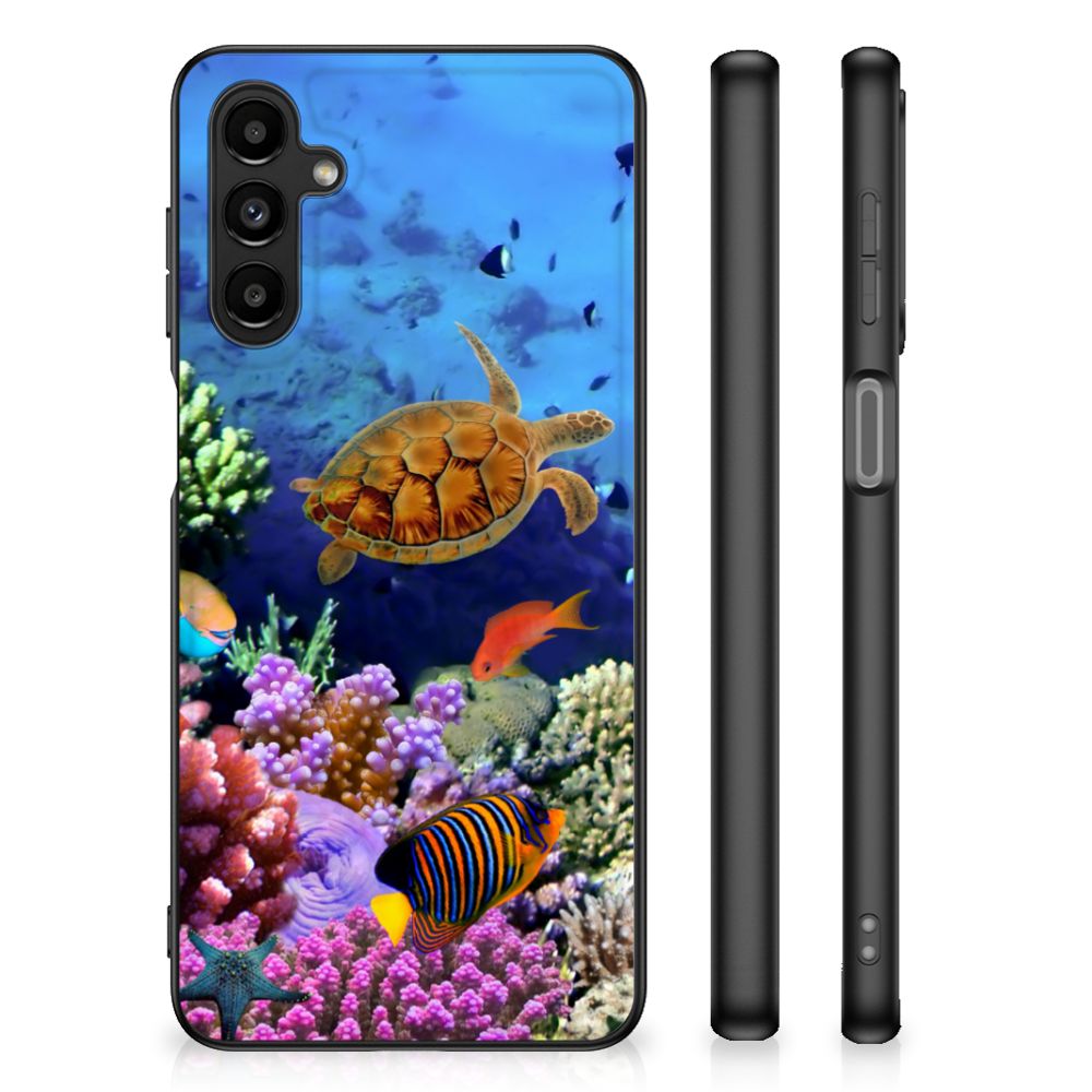 Samsung Galaxy A14 5G Dierenprint Telefoonhoesje Vissen met kleurrijke zeeleven en schildpad ontwerp.