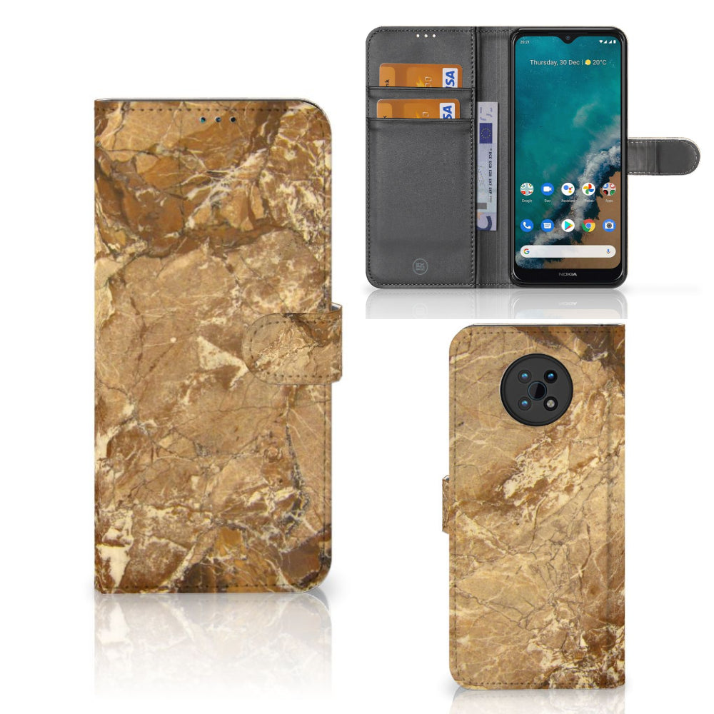 Nokia G50 Bookcase Marmer Creme met luxe marmerdesign en pasjeshouder voor extra bescherming.