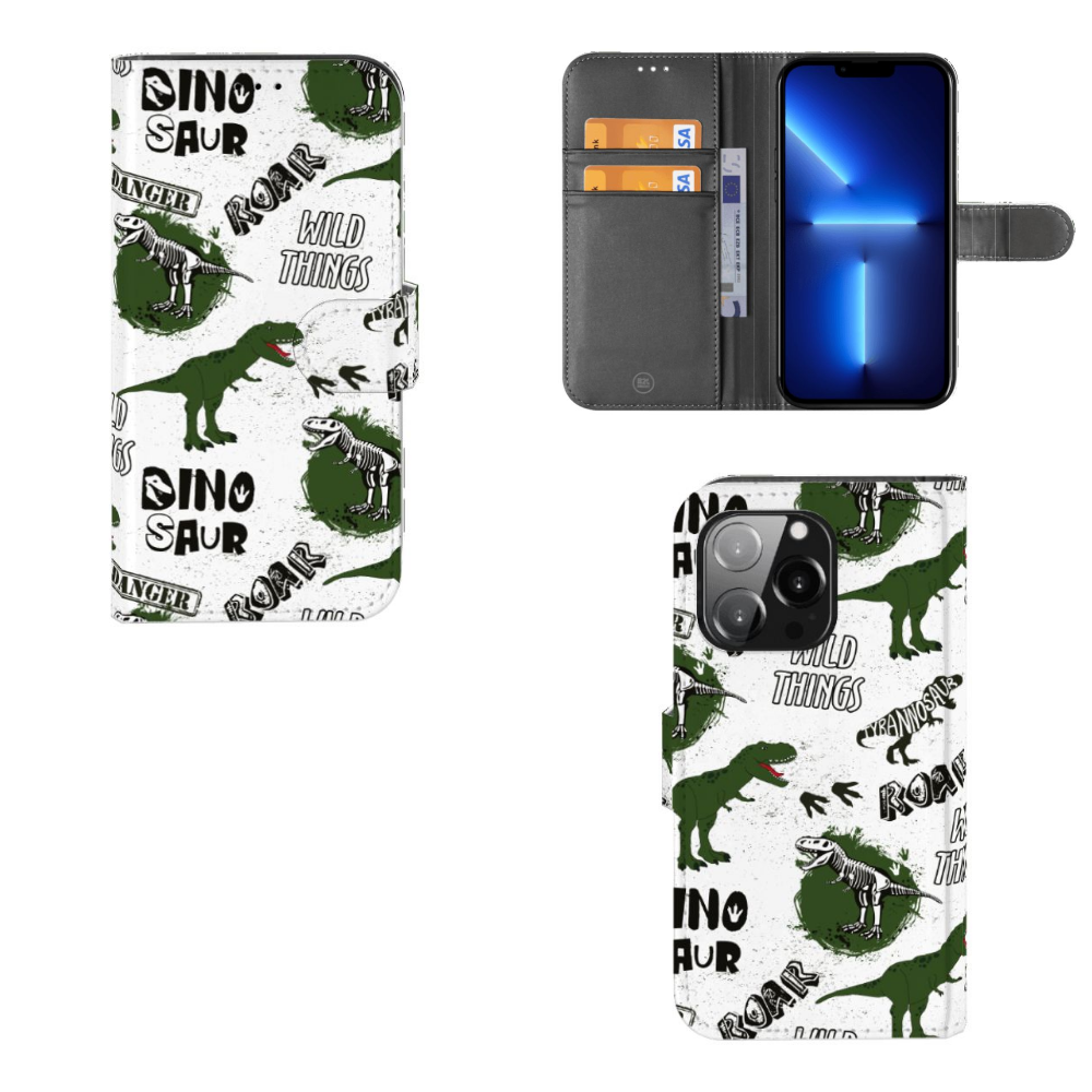 Telefoonhoesje met Pasjes voor iPhone 13 Pro Dinosaurus met dino print en pasjeshouder đĻ.