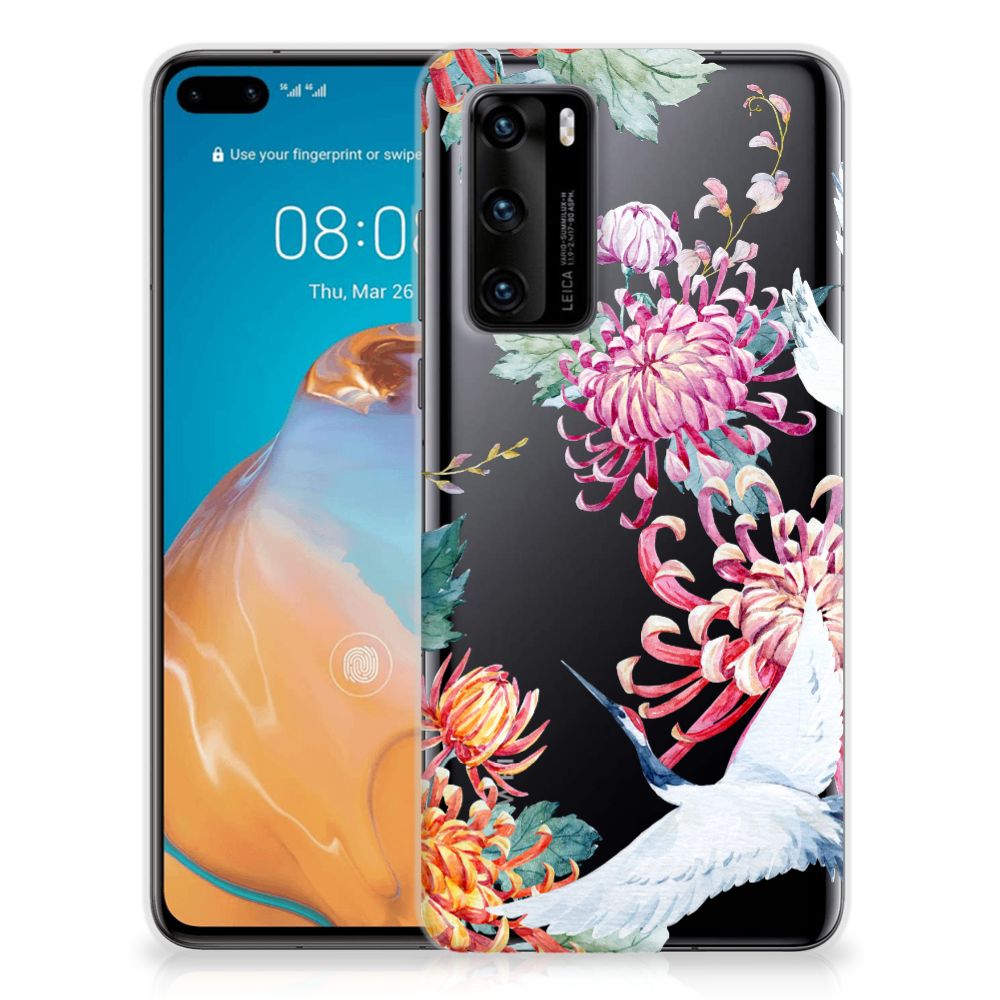 Huawei P40 TPU Hoesje Bird Flowers