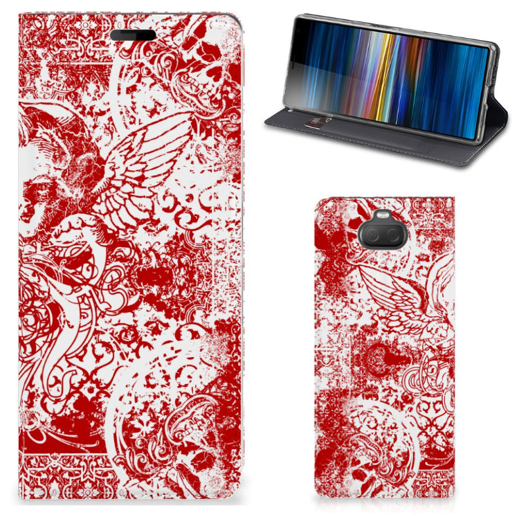 Mobiel BookCase Sony Xperia 10 Angel Skull Rood