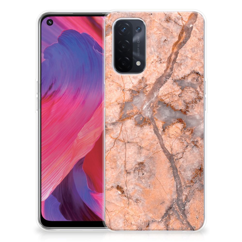 OPPO A74 5G | A54 5G TPU Siliconen Hoesje Marmer Oranje