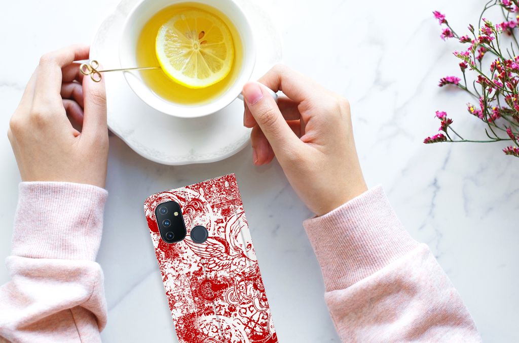 Mobiel BookCase OnePlus Nord N100 Angel Skull Rood - B2C Telecom