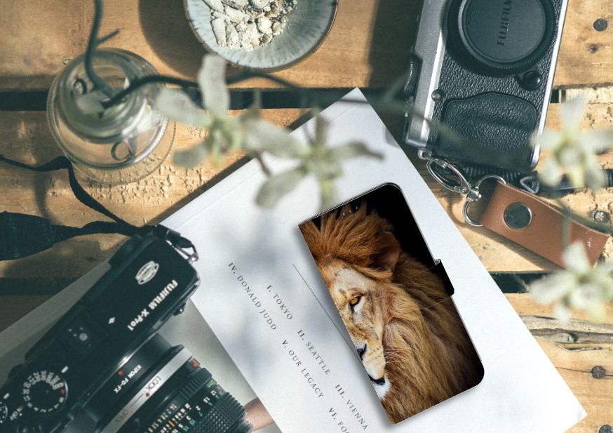 Samsung Galaxy A20s Telefoonhoesje met Pasjes Leeuw