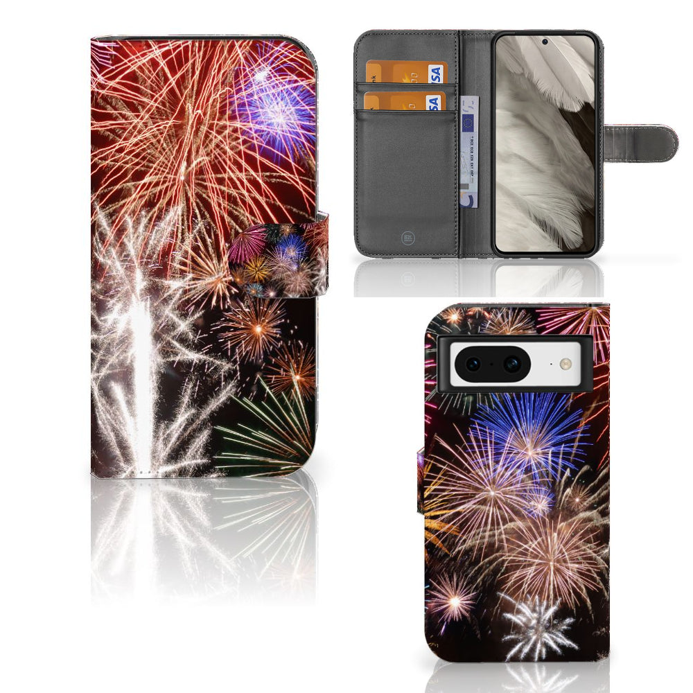 Google Pixel 8 Wallet Case met Pasjes Vuurwerk