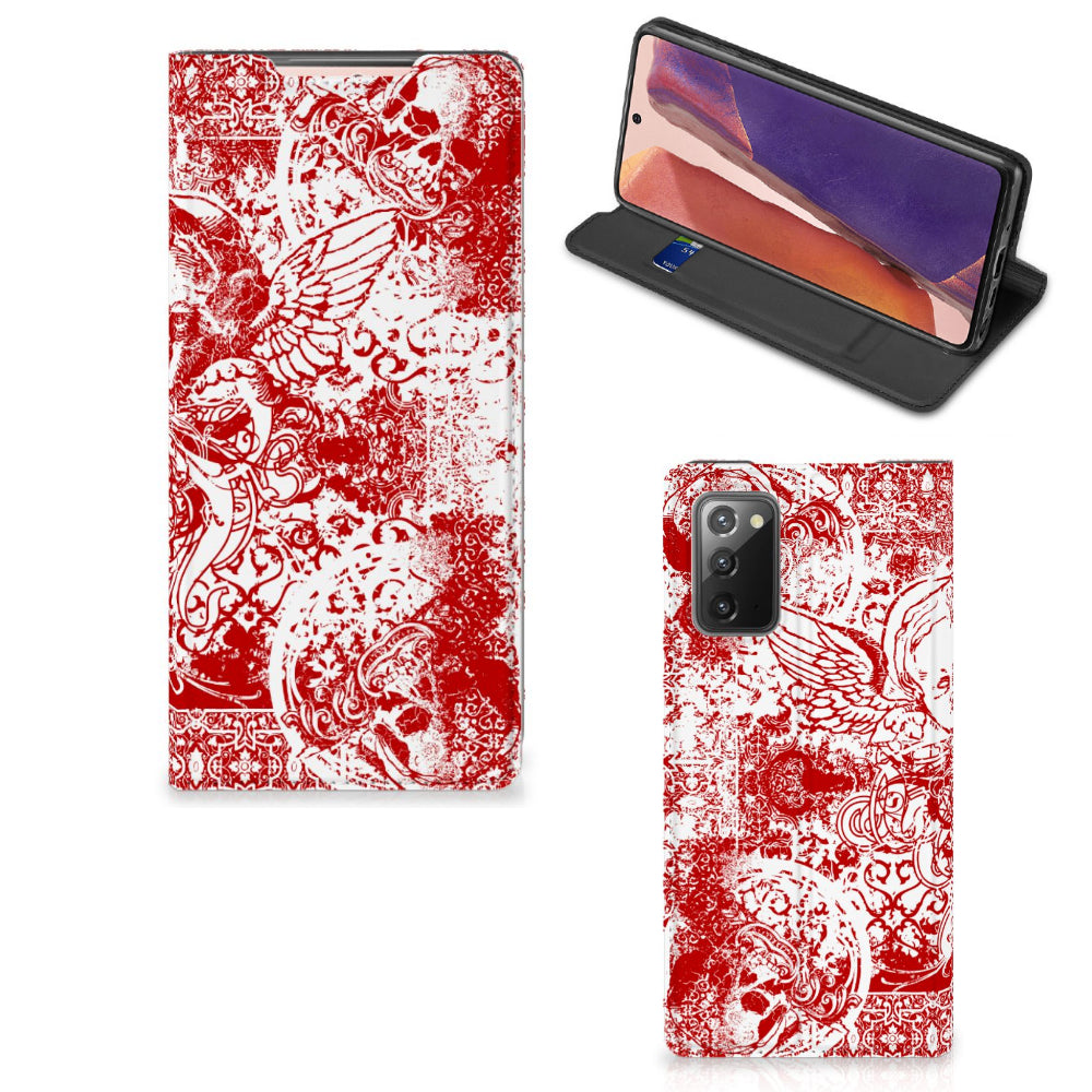 Mobiel BookCase Samsung Galaxy Note20 Angel Skull Rood