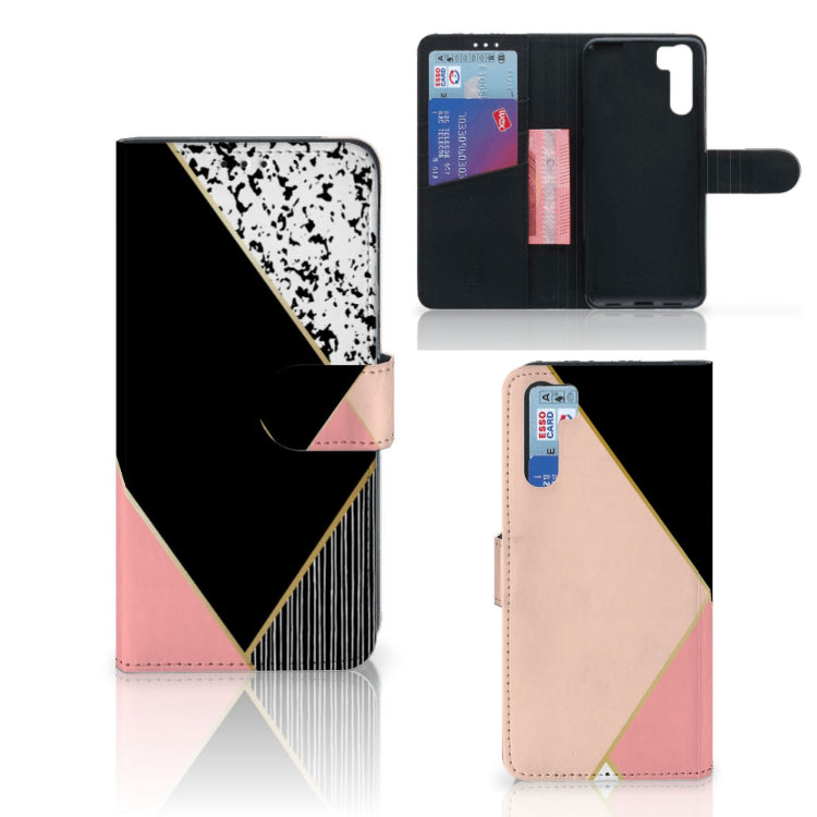 OPPO A91 | Reno3 Book Case Zwart Roze Vormen