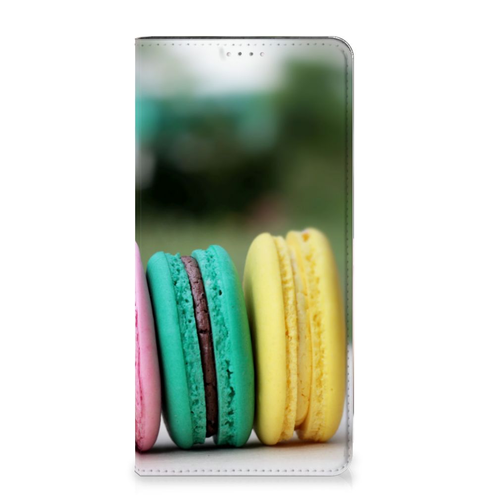 Samsung Galaxy A14 5G Flip Style Cover Macarons met kleurrijke Franse koekjes in pastel tinten.