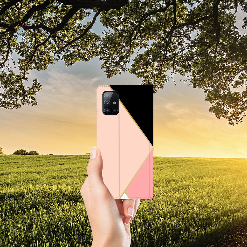 Samsung Galaxy A71 Stand Case Zwart Roze Vormen - B2C Telecom