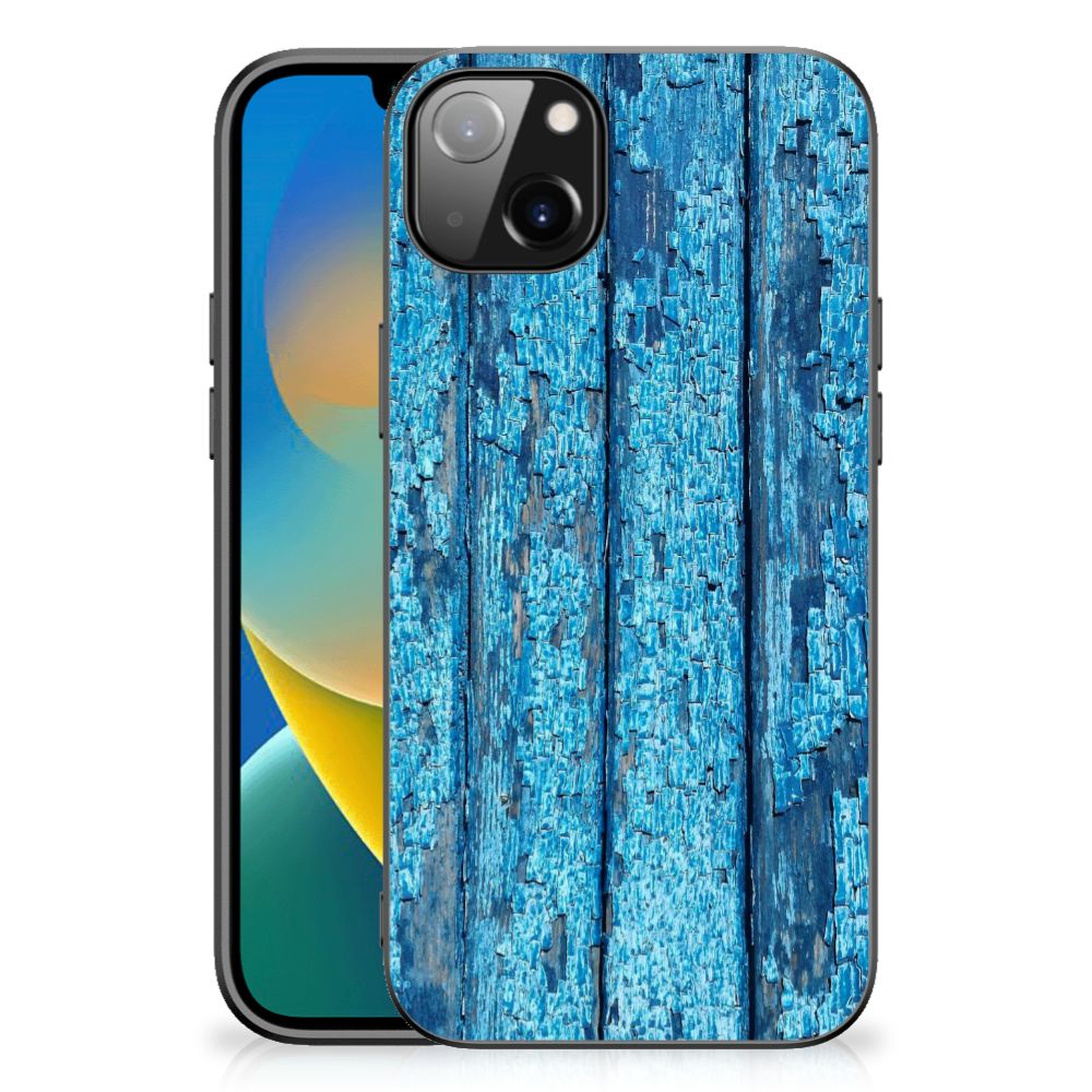 iPhone 14 Plus Houten Print Telefoonhoesje Wood Blue