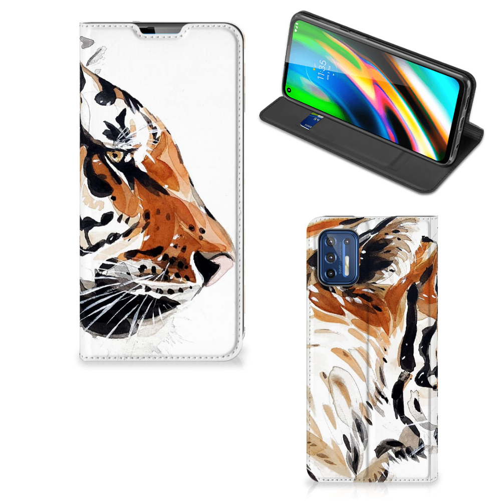 Bookcase Motorola Moto G9 Plus Watercolor Tiger - B2C Telecom