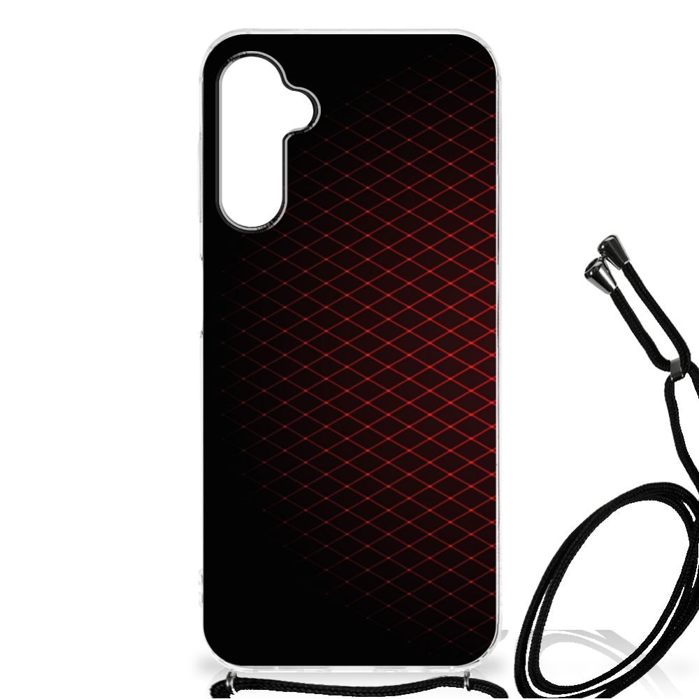 Samsung Galaxy A14 5G Doorzichtige Silicone Hoesje Geruit Rood met zwart-rode ruitpatroon.