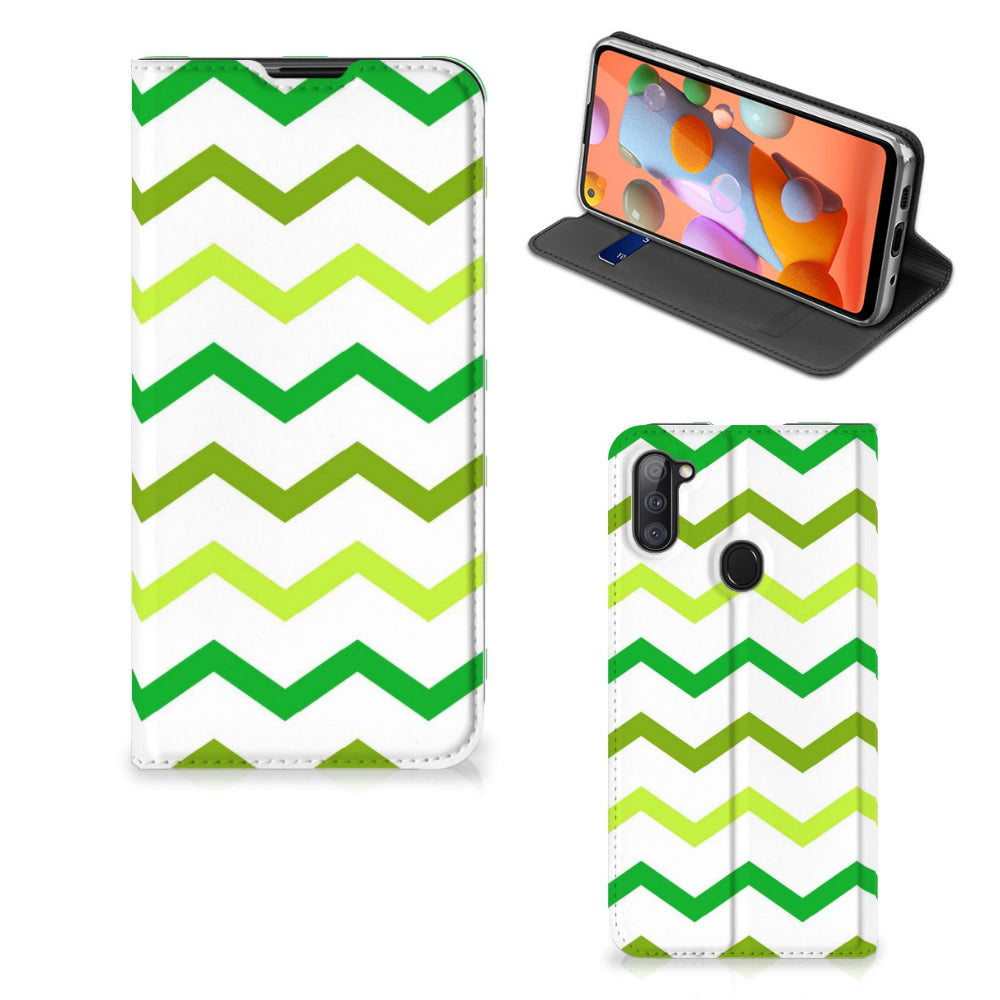 Samsung Galaxy M11 | A11 Hoesje met Magneet Zigzag Groen