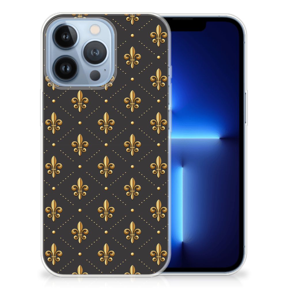 Apple iPhone 13 Pro TPU bumper Franse Lelie met luxe gouden fleur-de-lis patroon.