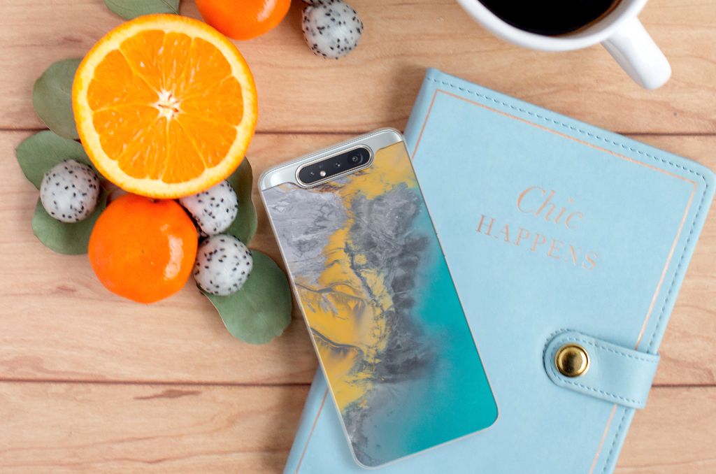 Samsung Galaxy A80 TPU Siliconen Hoesje Marble Blue Gold