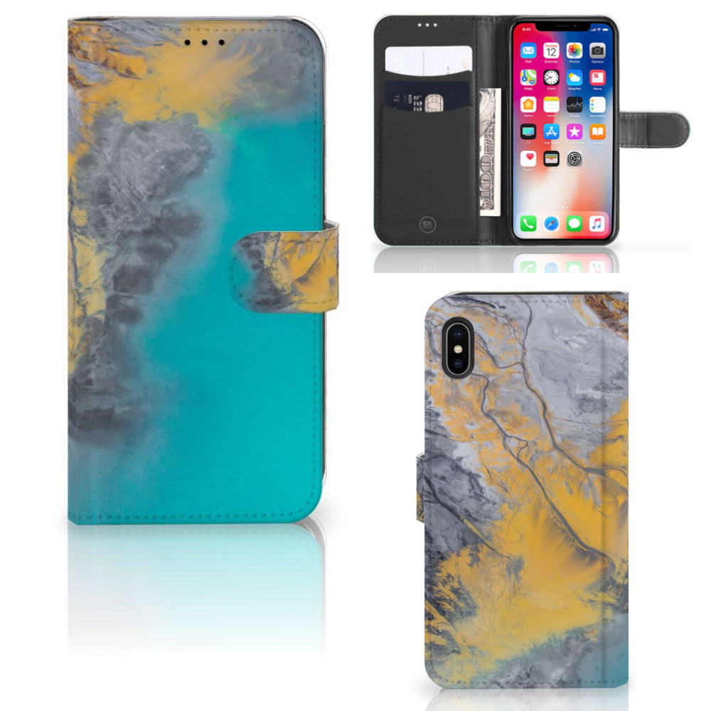 Apple iPhone Xs Max Bookcase Marble Blue Gold