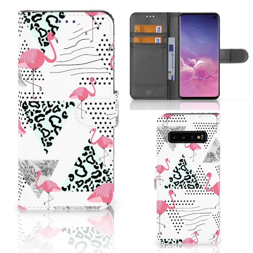 Samsung Galaxy S10 Telefoonhoesje met Pasjes Flamingo Triangle
