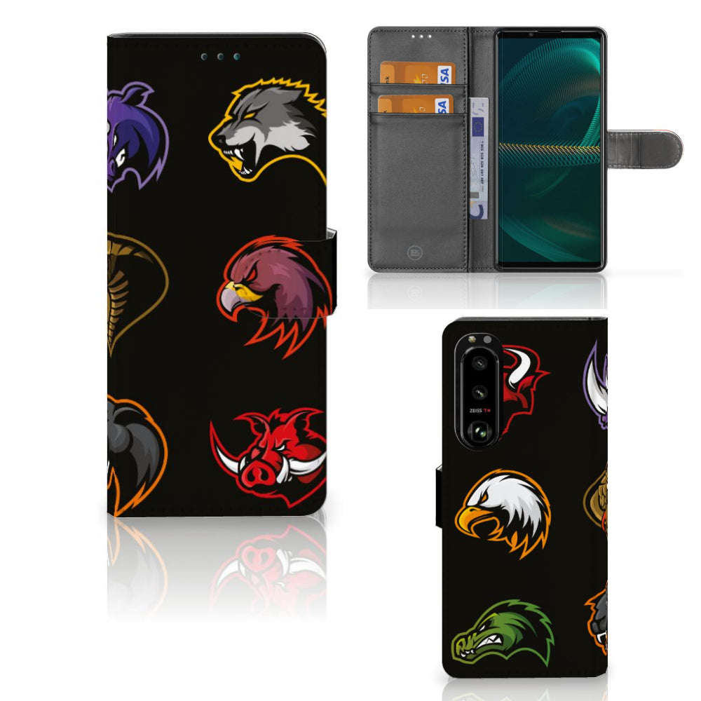 Sony Xperia 5III Leuk Hoesje Cartoon met kleurrijke cartoonontwerpen op een zwart achtergrond.