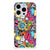 iPhone 15 Pro Silicone Back Cover Punk Rock met kleurrijk muziekdesign en elementen zoals gitaren đ¸ en disco's.