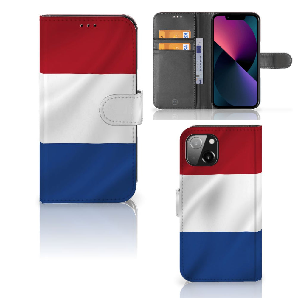 Apple iPhone 13 Bookstyle Case Nederlandse Vlag met pasjes en Nederlandse vlag ontwerp