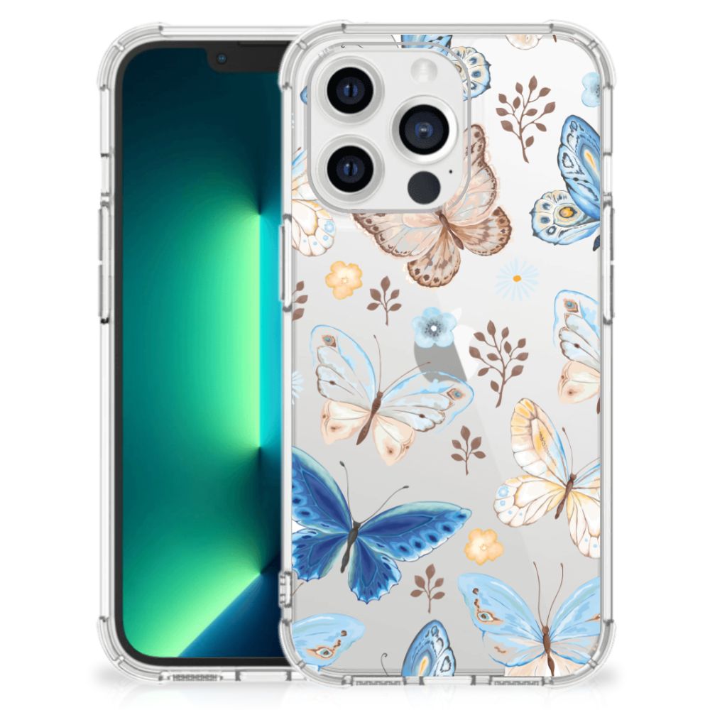 Case Anti-shock voor iPhone 13 Pro Max Vlinder met kleurrijke vlinders en bloemenprint. đĻ