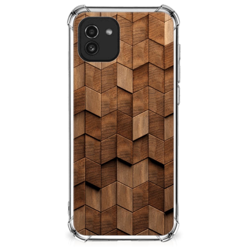 Stevig Telefoonhoesje voor Samsung Galaxy A03 Wooden Cubes B2C Telecom