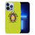 Apple iPhone 13 Pro Telefoonhoesje met Naam Doggy Biscuit met schattig hondenontwerp en een levendige groene achtergrond.